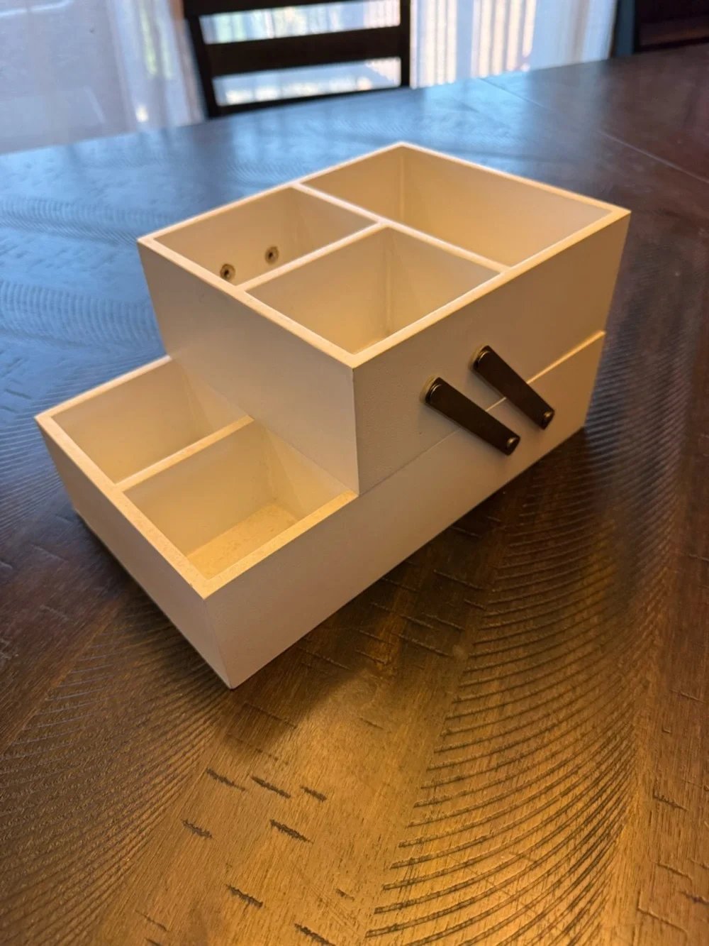 White Wooden Multi-Section Desk Organizer with Drawer Handles